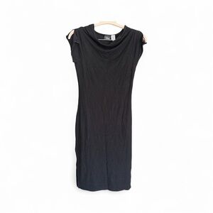 Vintage Midi black dress with slit sleeves